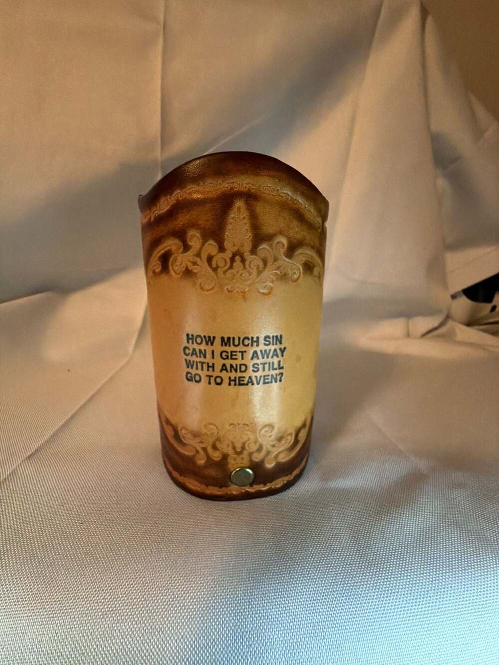 Custom Tooled Leather Cup Holder with Quote